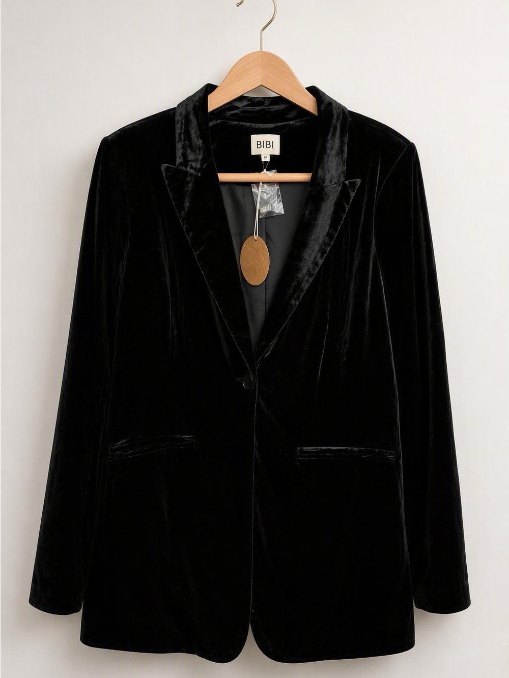 BiBi Black Velvet Blazer Jacket with Notch Lapel